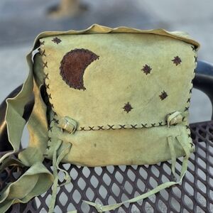 Handcrafted Brown Suede Bag with Moon and Stars Design